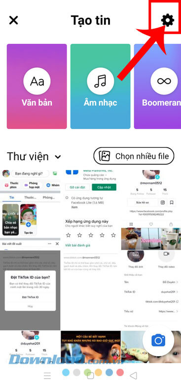 Chạm vào biếu tượng cài đặt
