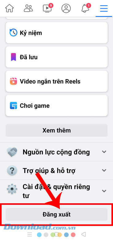 Ấn nút Đăng xuất