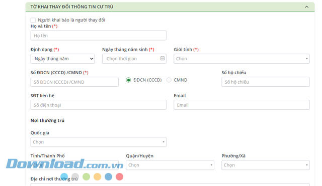 Nhập đầy đủ thông tin Tờ khai thay đổi thông tin cư trú
