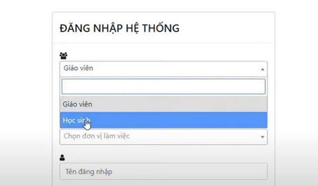 Chọn mục Học sinh