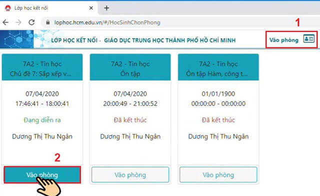 Tìm kiếm và vào phòng học