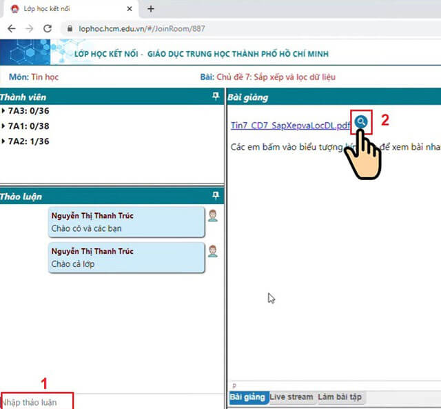 Thảo luậ với giáo viên và đi tới bài học