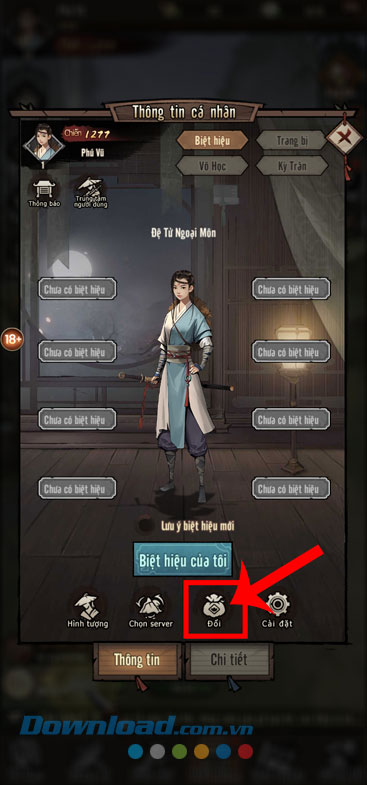 Chạm vào mục Đổi