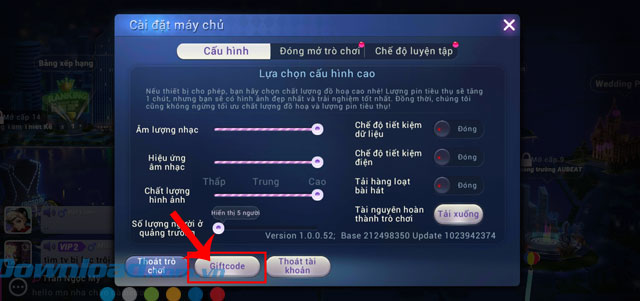 Nhấn vào nút Giftcode