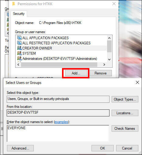 Click chuột vào mục Creator owner > Add