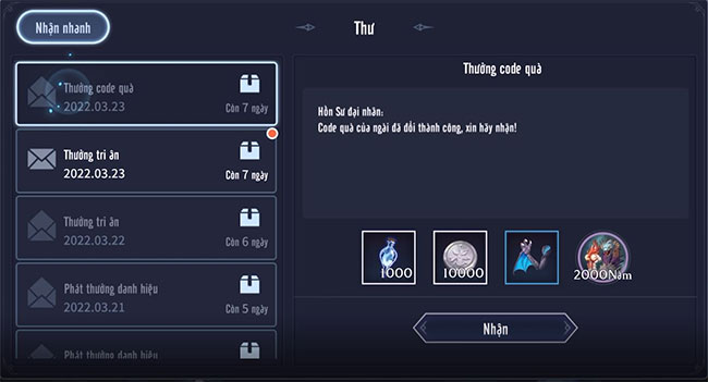 Nhận quà tặng Đấu La VNG