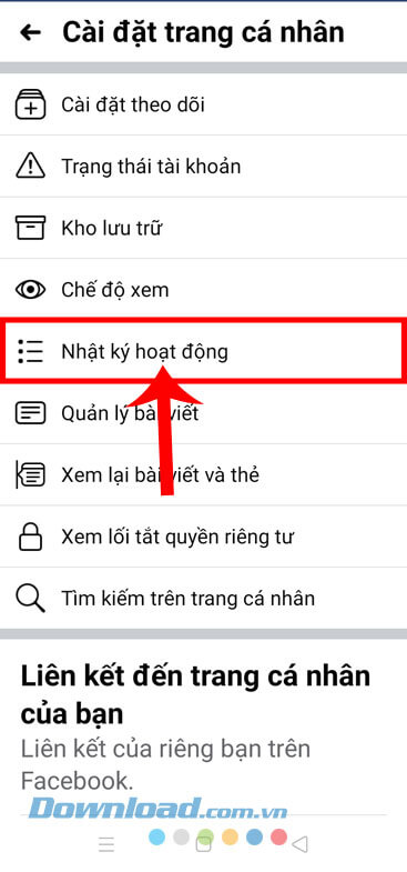 Ấn vào mục Nhật ký hoạt động 