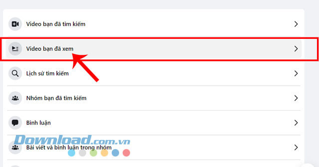 Nhấn vào mục Video đã xem