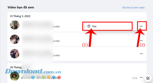 Click chuột vào mục Xóa