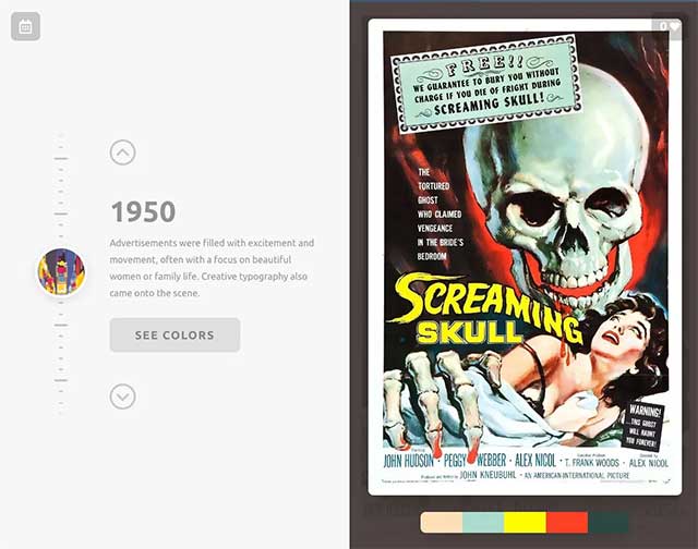 Mỗi bảng màu đại diện cho tác phẩm và có các thông tin ngắn gọn