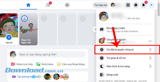 Nhấn vào mục Cài đặt & Quyền riêng tư