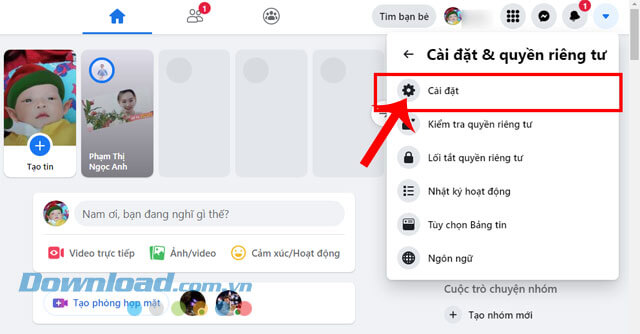 Click chuột vào mục Cài đặt