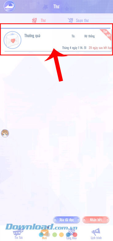 Nhấn vào mục Thưởng quà