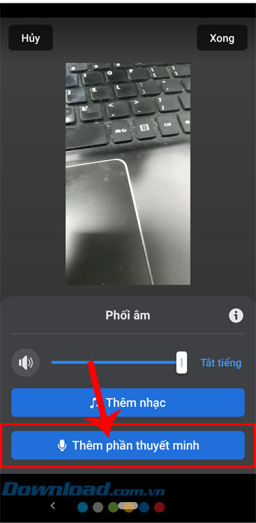 Chạm vào nút Thêm phần thuyết minh