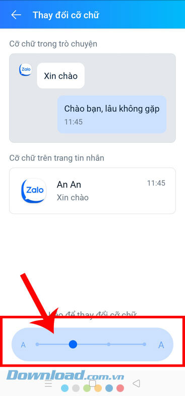 Điều chỉnh kích cỡ chữ