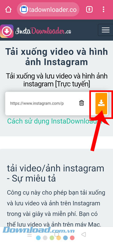 Chạm vào biểu tượng mũi tên đi xuống