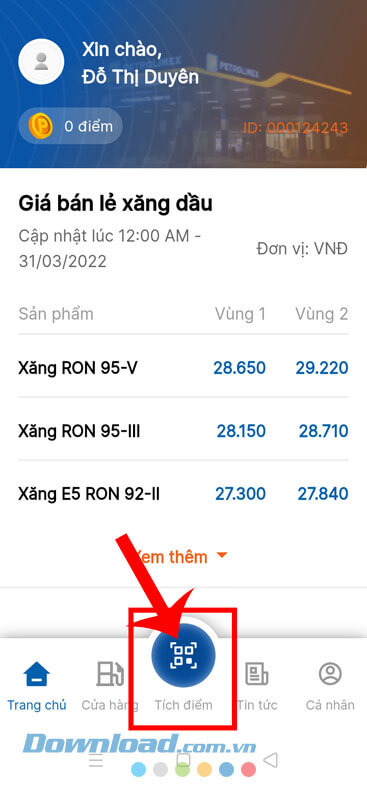 Nhấn vào mục Tích điểm
