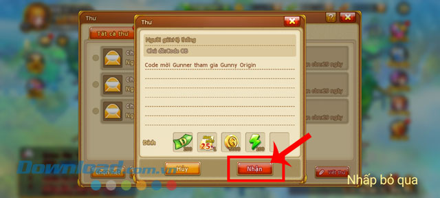 Chạm vào nút Nhận