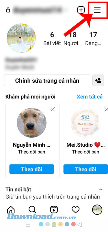 Chạm vào biểu tượng ba dấu gạch ngang