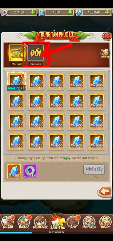 Ấn vào mục Đổi code