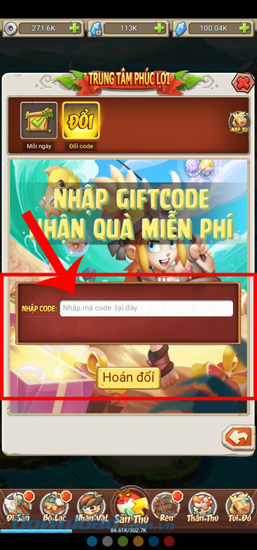 Nhập mã giftcode