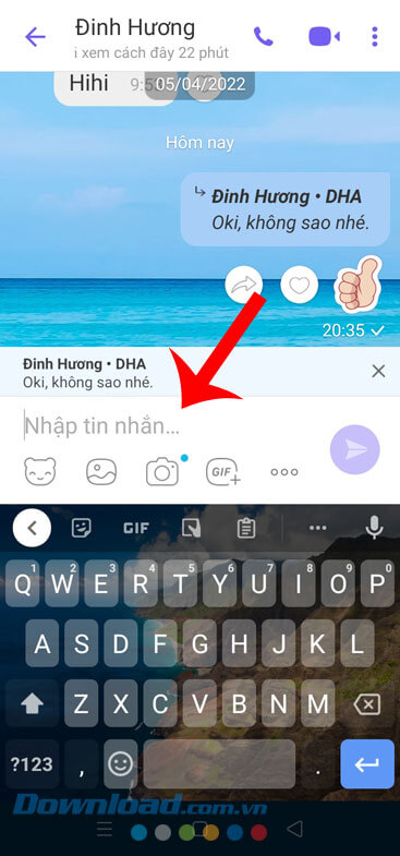 Nhập tin nhắn trả lời riêng