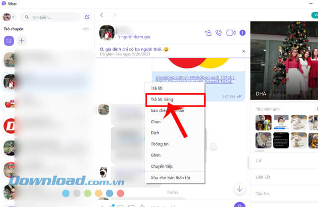 Click chuột vào mục Trả lời riêng