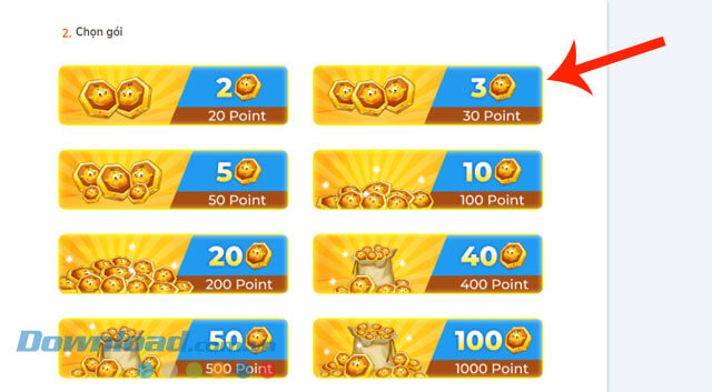 Chọn gói xu cần nạp