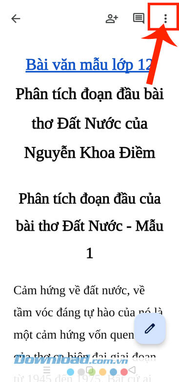 Nhấn vào biểu tượng dấu ba chấm