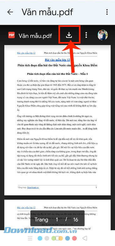 Ấn vào biểu tượng mũi tên đi xuống