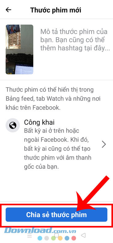 Nhấn vào nút Chia sẻ thước phim