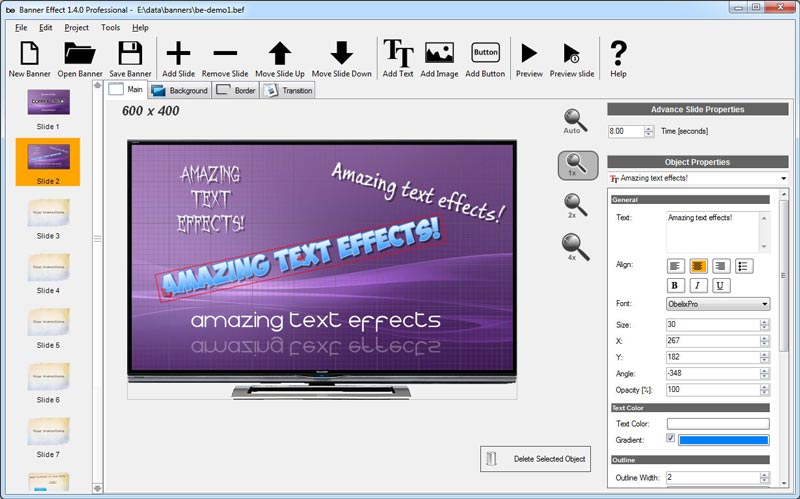 Giao diện làm việc chính của Banner Effect