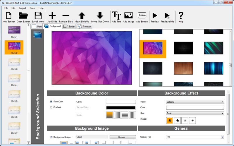 Lựa chọn các kiểu màu nền trong Banner Effect