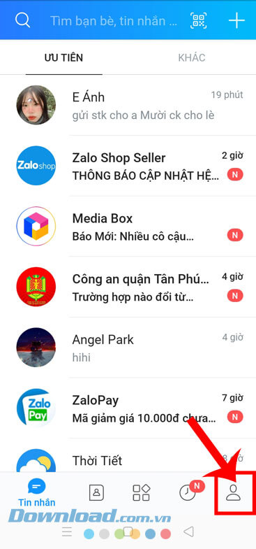 Nhấn vào biểu tượng cá nhân