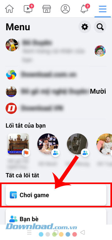 Ấn vào mục Chơi game