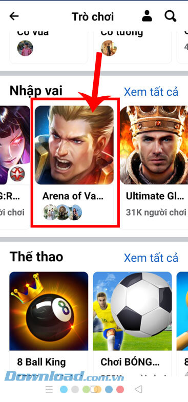 Nhấn vào mục Arena of Valor Lite