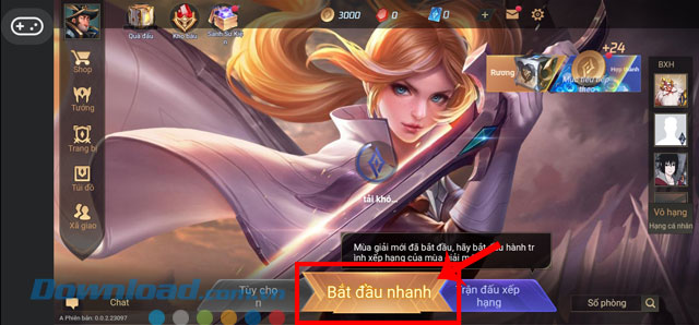 Ấn vào nút Bắt đầu nhanh