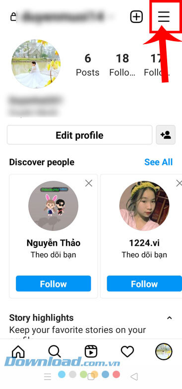 Nhấn vào biểu tượng ba dấu gạch ngang