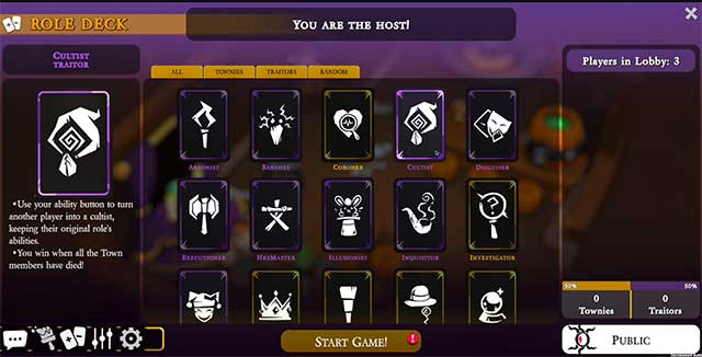 Mỗi người chơi đều có một vai trò riêng trong Traitors in Salem