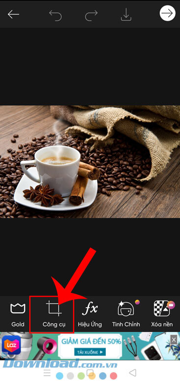 Chạm vào mục Công cụ