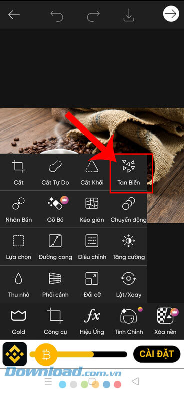Chạm vào mục Tan biến