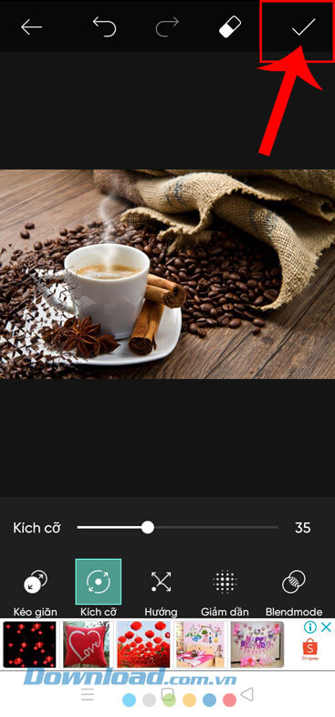 Nhấn vào biểu tượng dấu tick