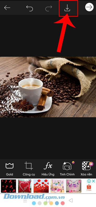 Ấn vào biểu tượng mũi tên đi xuống