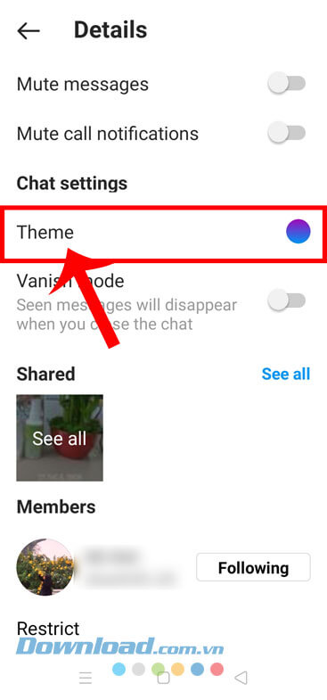 Chạm vào mục Theme
