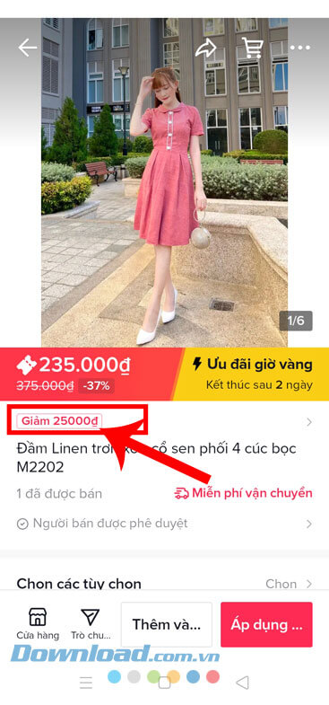 Chạm vào mục Giảm ...