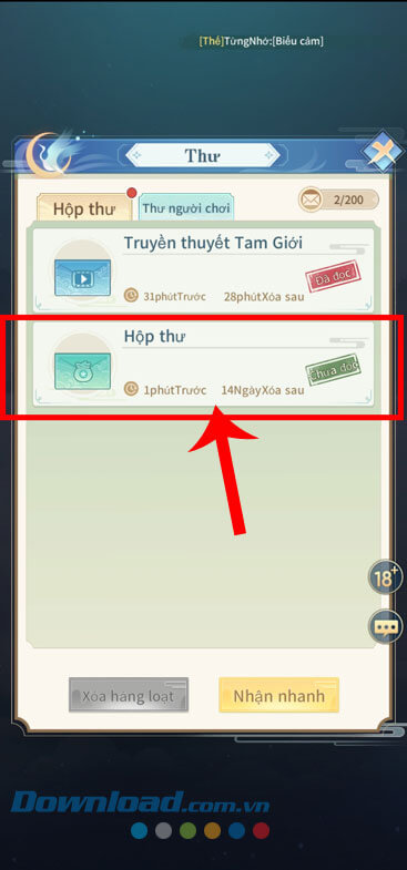 Ấn vào mục Hộp thư