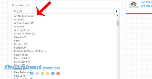 Chọn loại nhân vật anime
