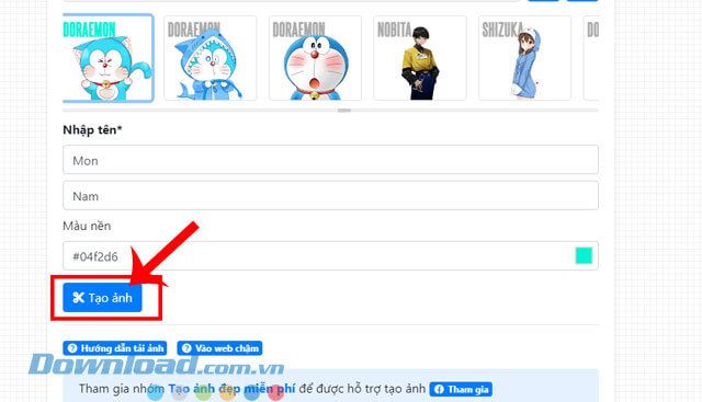 Nhấp chuột vào nút Tạo ảnh