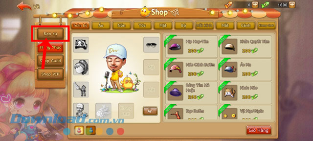 Chạm vào mục Đạo cụ