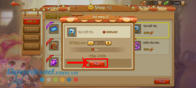 Nhập số lượng thẻ cần mua, rồi chạm vào nút Mua